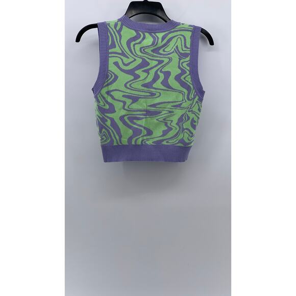 MISS LOVE Women's Purple-Green Swirl Crewneck Sleeveless Retro Sweater Vest SZ M - Picture 2 of 10